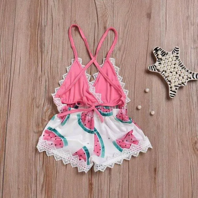 Infant Baby Girls Bodysuits Watermelon Print Lace