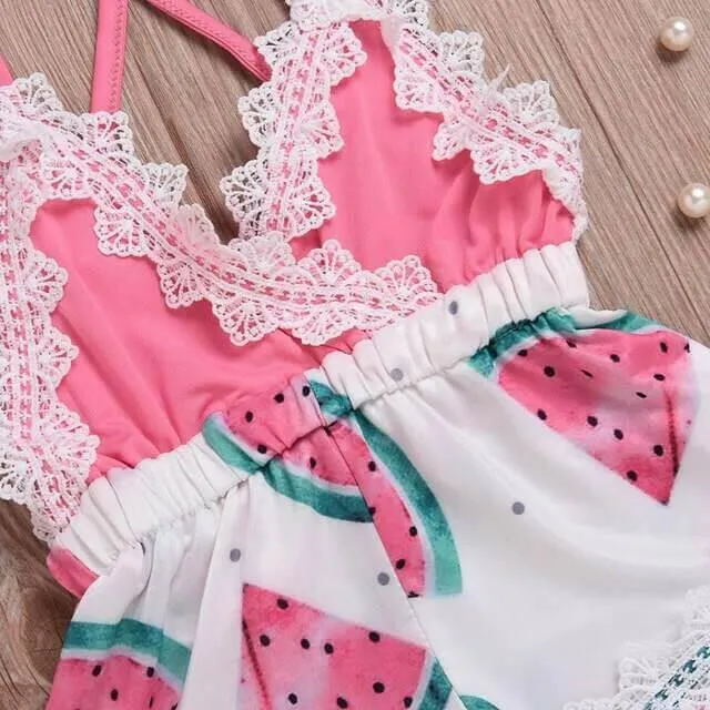 Infant Baby Girls Bodysuits Watermelon Print Lace