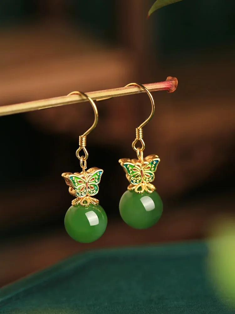 Jade Earrings: Butterfly