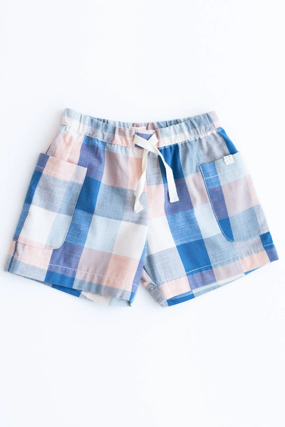 Lali Kids Begonia Button Girls Shorts - Blue Chex