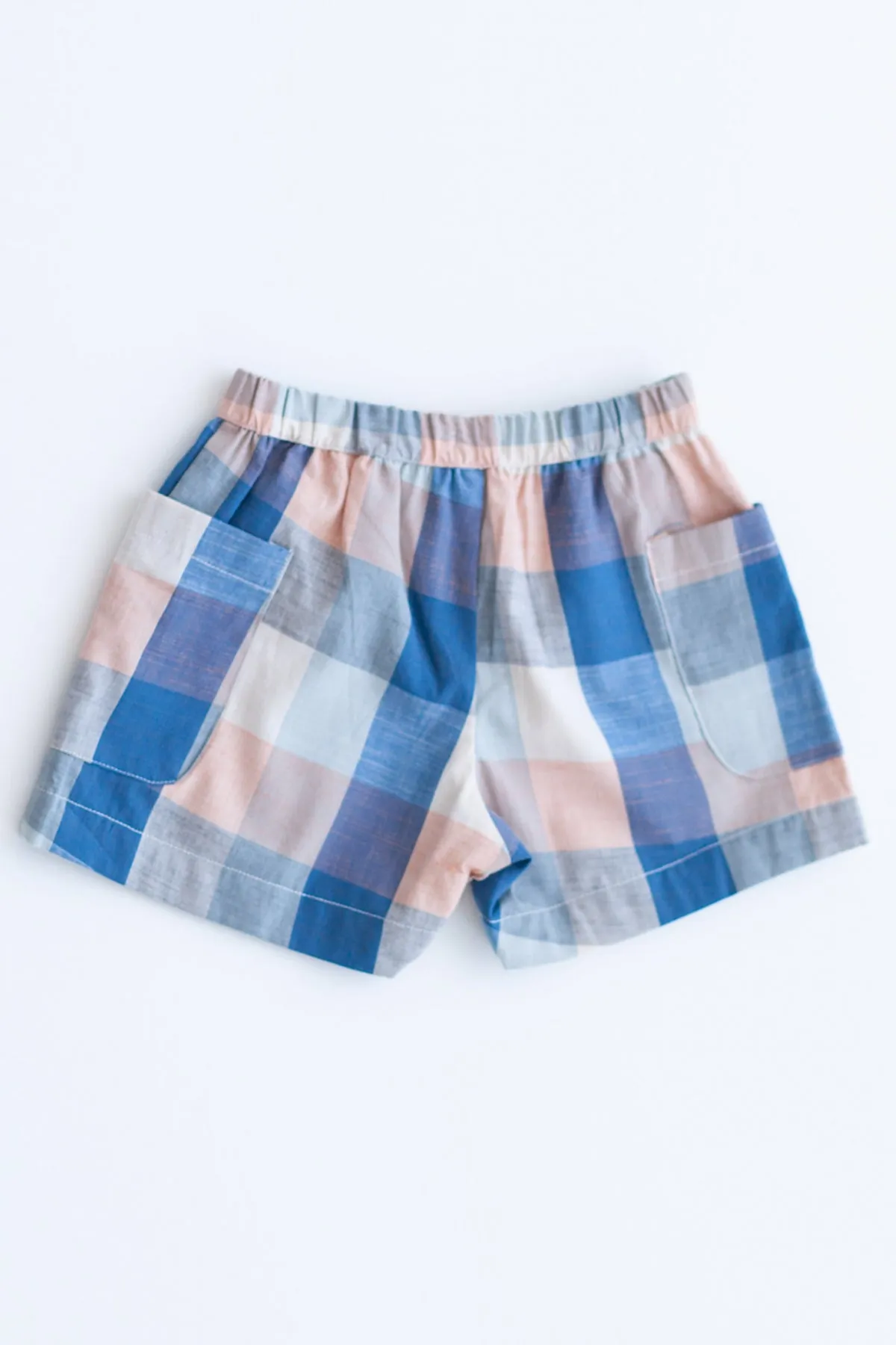 Lali Kids Begonia Button Girls Shorts - Blue Chex