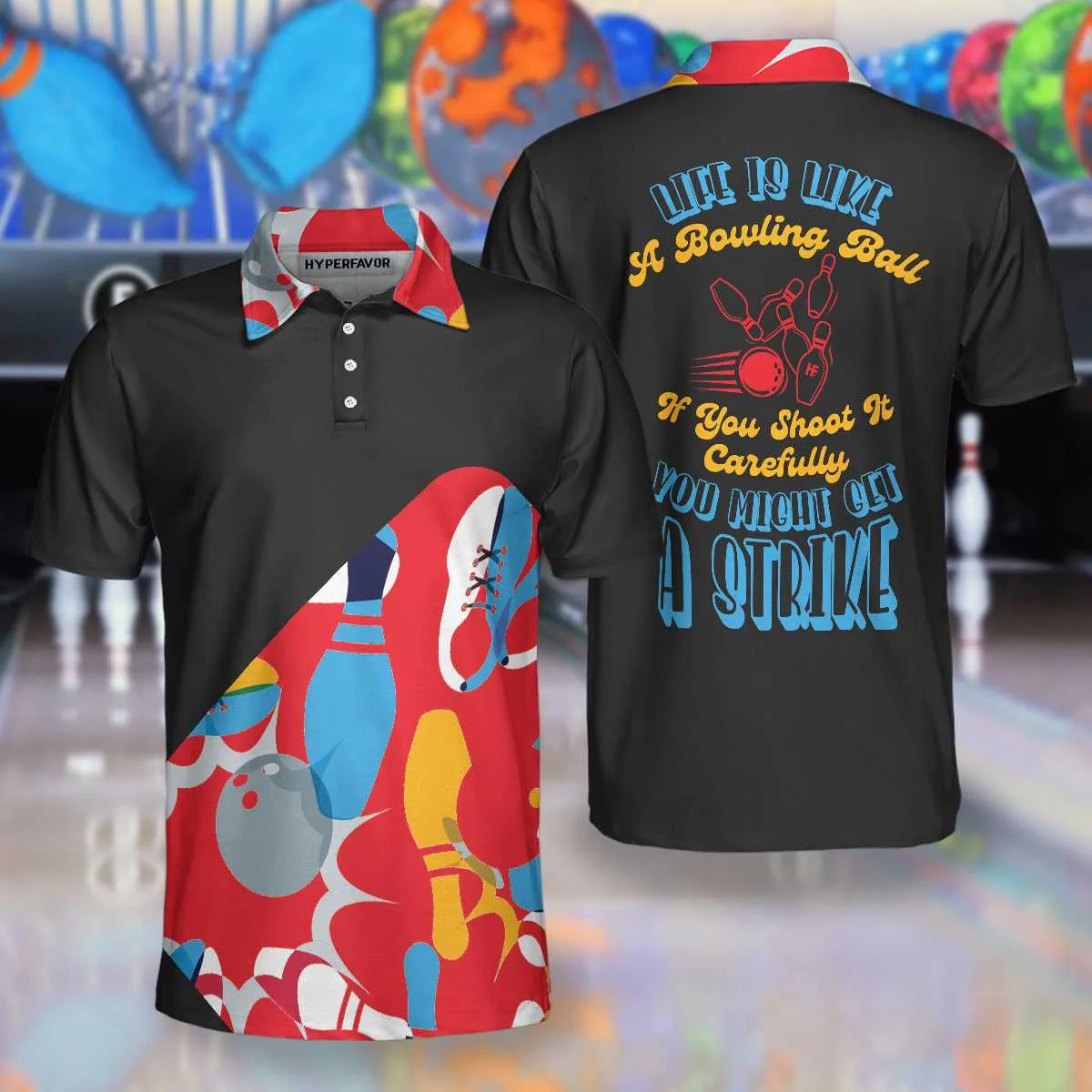 Life Is Like A Bowling Ball Polo Shirt, Colorful Tenpin Bowling Shirt For Men, Gift Idea For Bowling Lovers Coolspod