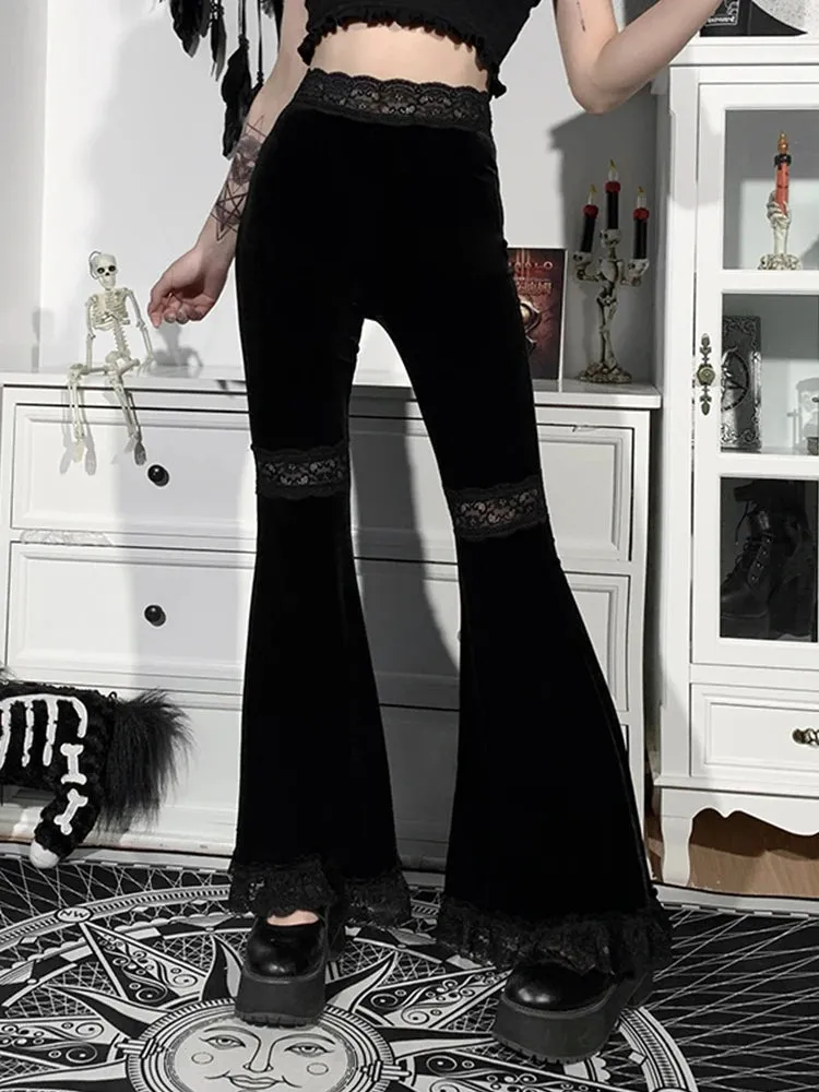 Mall Goth High Waist Flared Lace Patchwork Pant