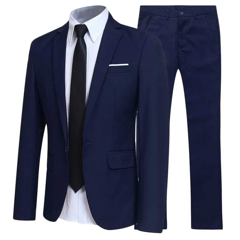 Men Lapel Collar Single Breasted Flap Pocket Blazer & Tailored Pants