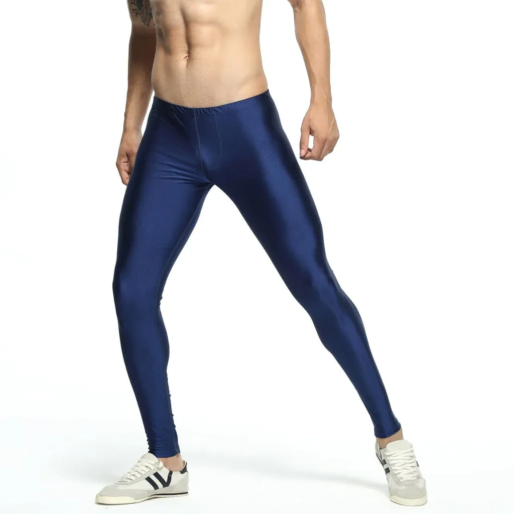 Men Seamless High Stretch Satin Style Sports Tights