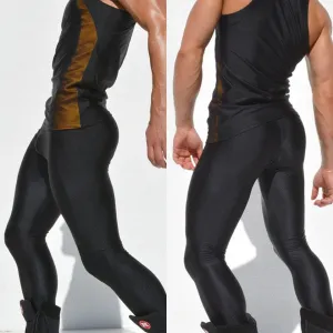 Men Seamless High Stretch Satin Style Sports Tights