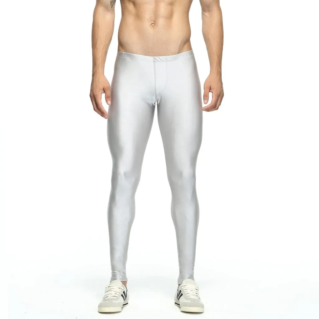 Men Seamless High Stretch Satin Style Sports Tights