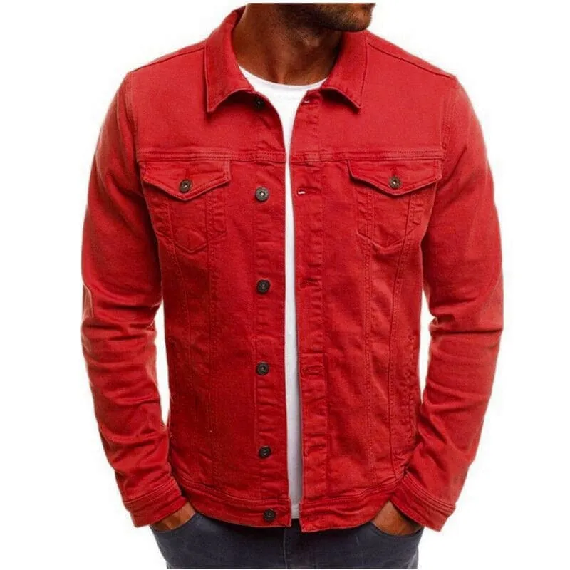 Men Solid Front Button Flap Pocket Denim Jacket