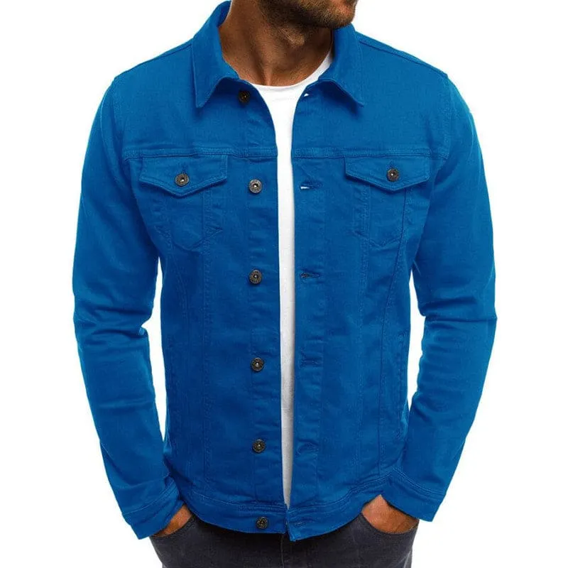 Men Solid Front Button Flap Pocket Denim Jacket