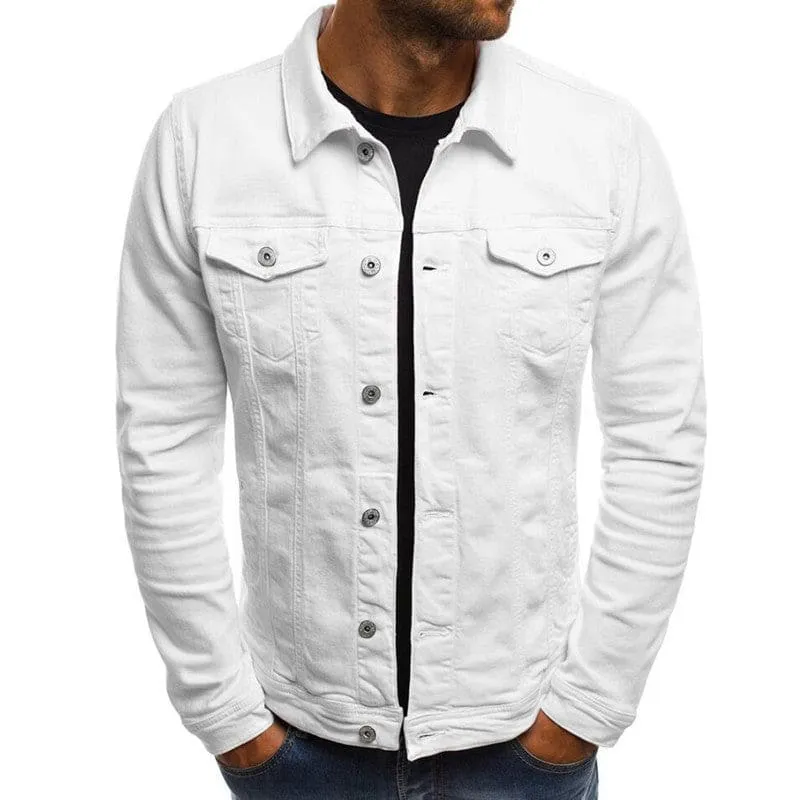 Men Solid Front Button Flap Pocket Denim Jacket