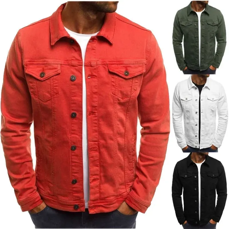 Men Solid Front Button Flap Pocket Denim Jacket