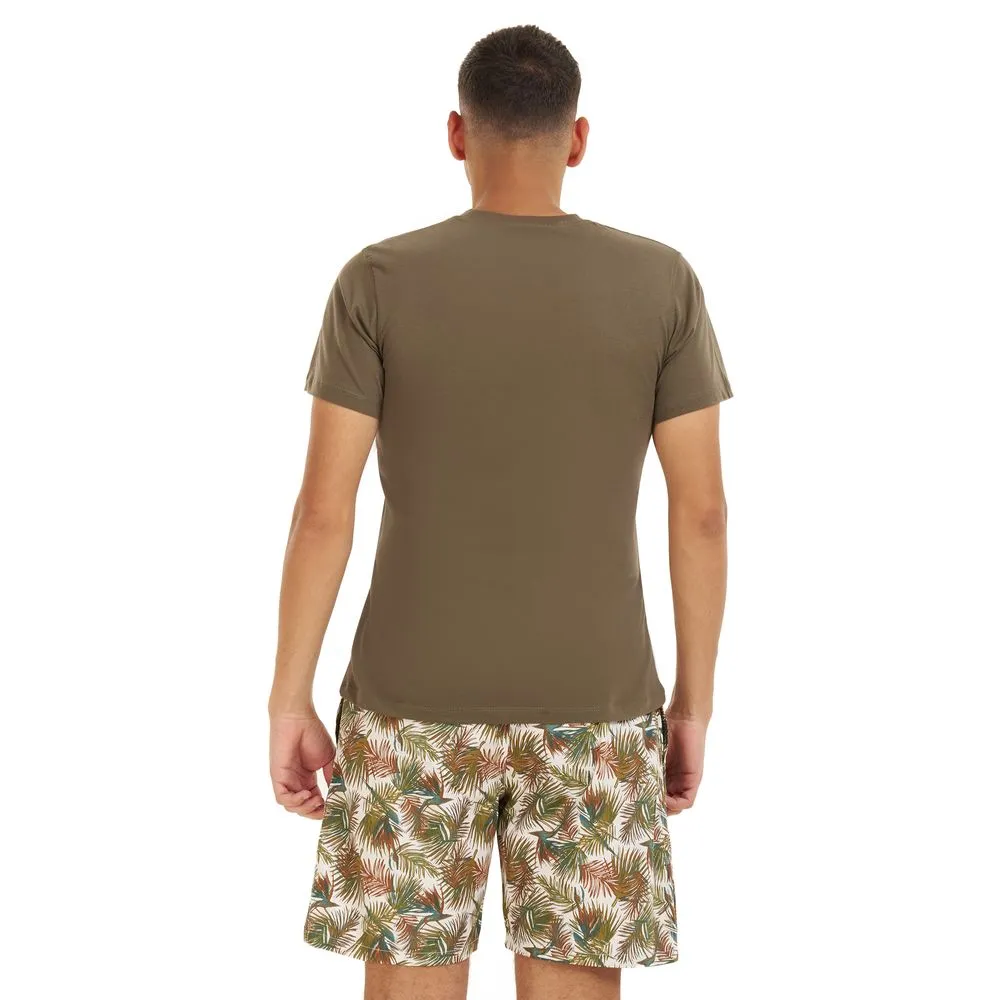 Men summer pajama set Beige T-shirt   Havane leaves short