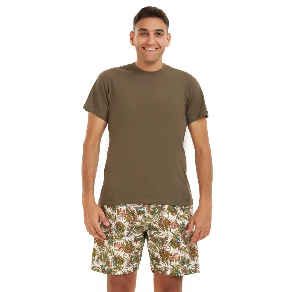 Men summer pajama set Beige T-shirt   Havane leaves short