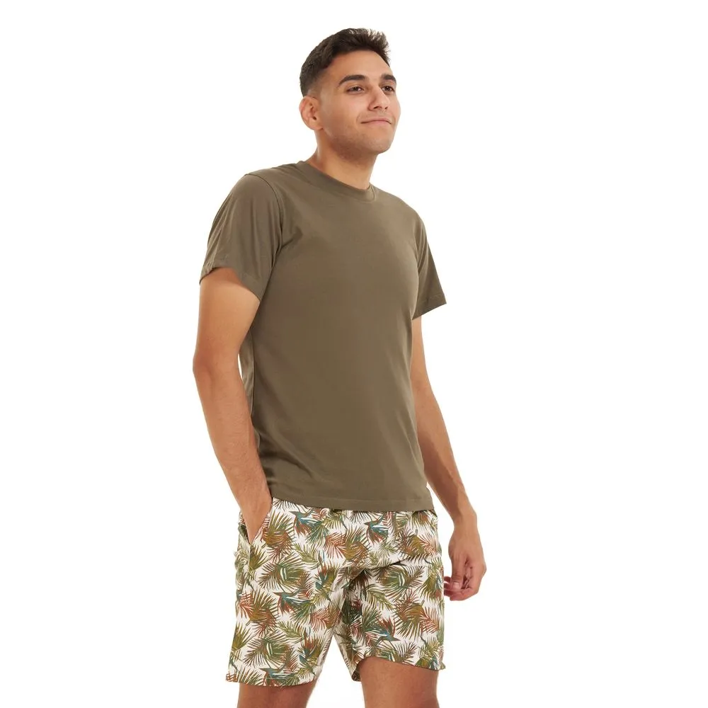 Men summer pajama set Beige T-shirt   Havane leaves short