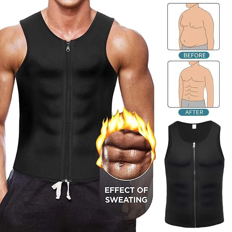 Men Waist Trainer Vest for Weight loss  Neoprene Corset Body Shaper Zipper Sauna Tank Top Workout Shirt Black Plus Size S-4XL (FHM1)(1U101)(1U9)(F101)