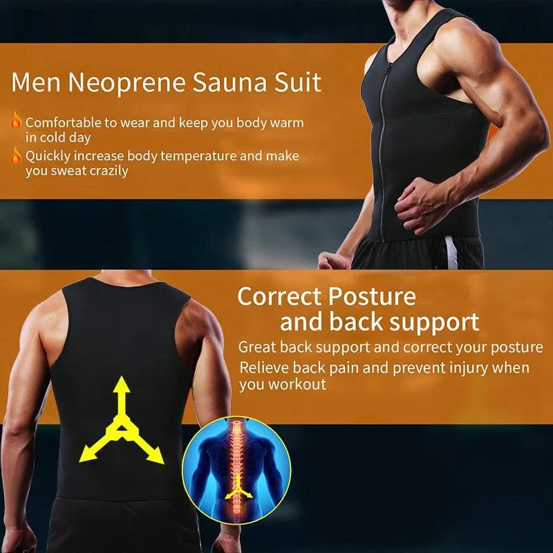 Men Waist Trainer Vest for Weight loss  Neoprene Corset Body Shaper Zipper Sauna Tank Top Workout Shirt Black Plus Size S-4XL (FHM1)(1U101)(1U9)(F101)