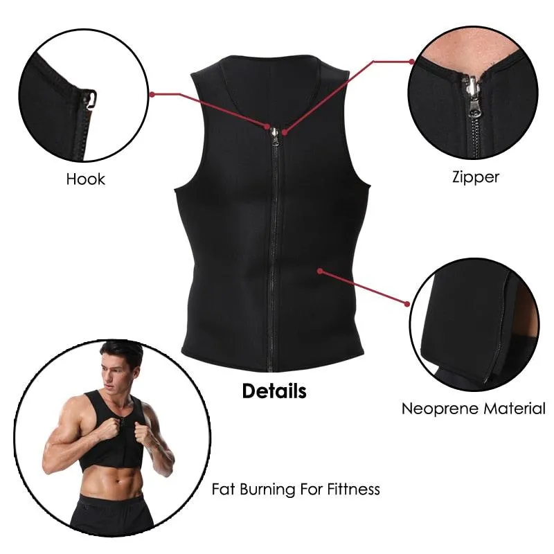 Men Waist Trainer Vest for Weight loss  Neoprene Corset Body Shaper Zipper Sauna Tank Top Workout Shirt Black Plus Size S-4XL (FHM1)(1U101)(1U9)(F101)