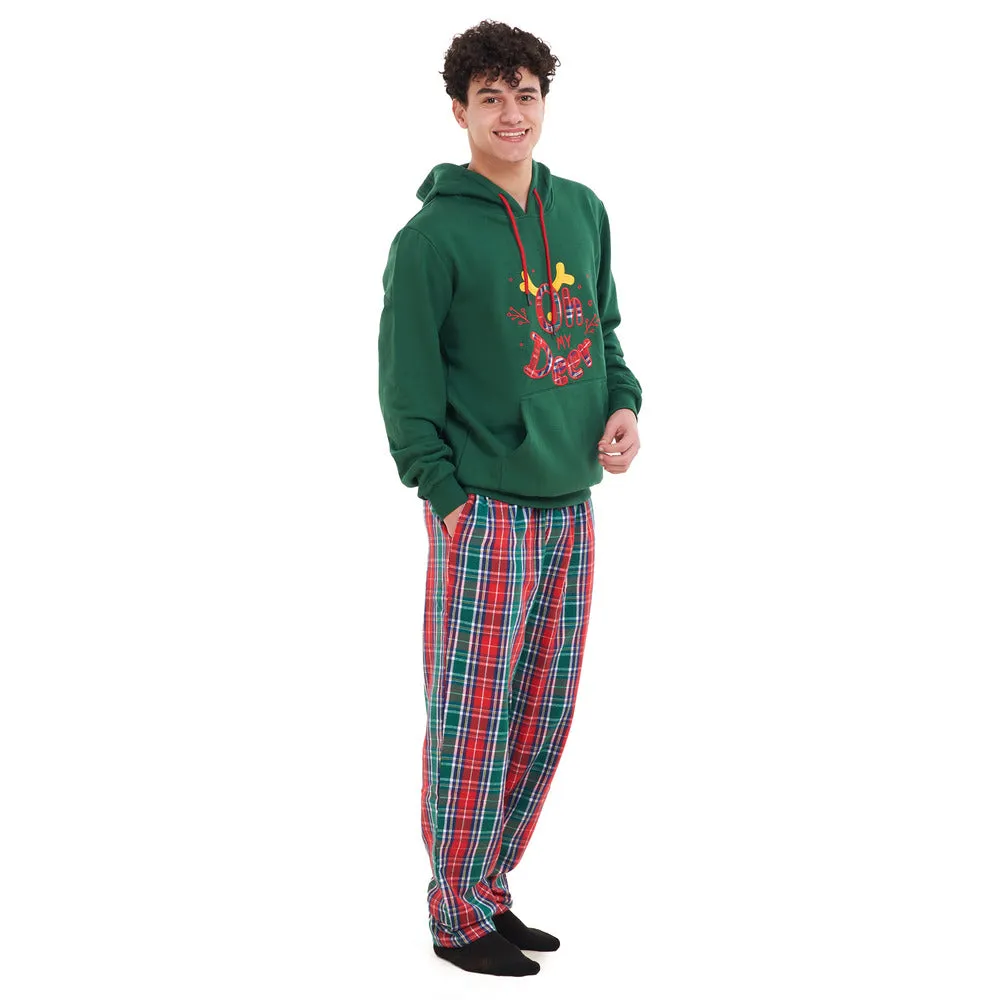 Men Winter Pajama Set Oh Deer Hoodie   Red x Green Checkered Pants