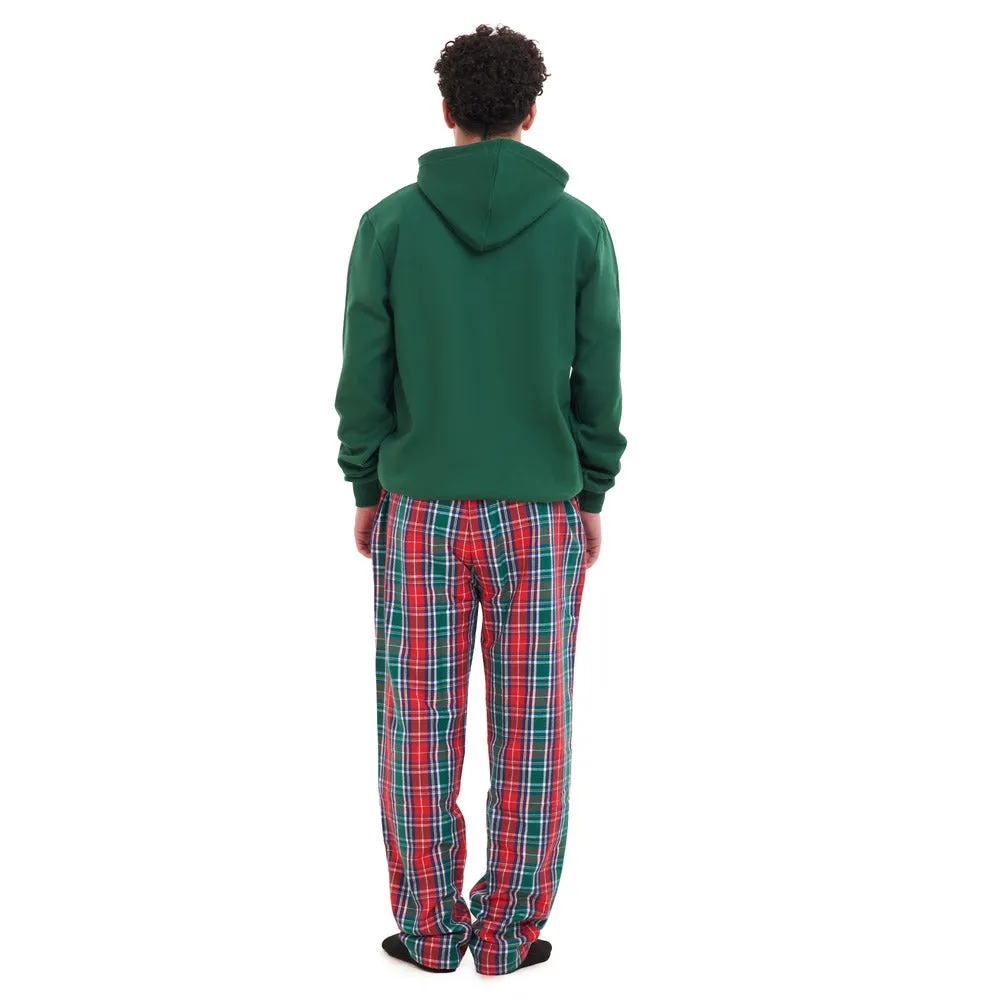 Men Winter Pajama Set Oh Deer Hoodie   Red x Green Checkered Pants