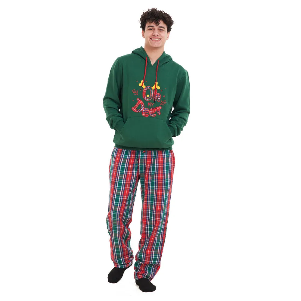 Men Winter Pajama Set Oh Deer Hoodie   Red x Green Checkered Pants