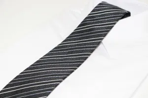 Mens Black And Grey Striped Patterned 8cm Neck Tie