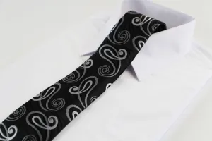 Mens Black With Silver Swirls Patterned 8cm Neck Tie