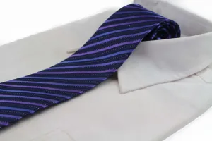 Mens Navy & Purple Striped 8cm Patterned Neck Tie