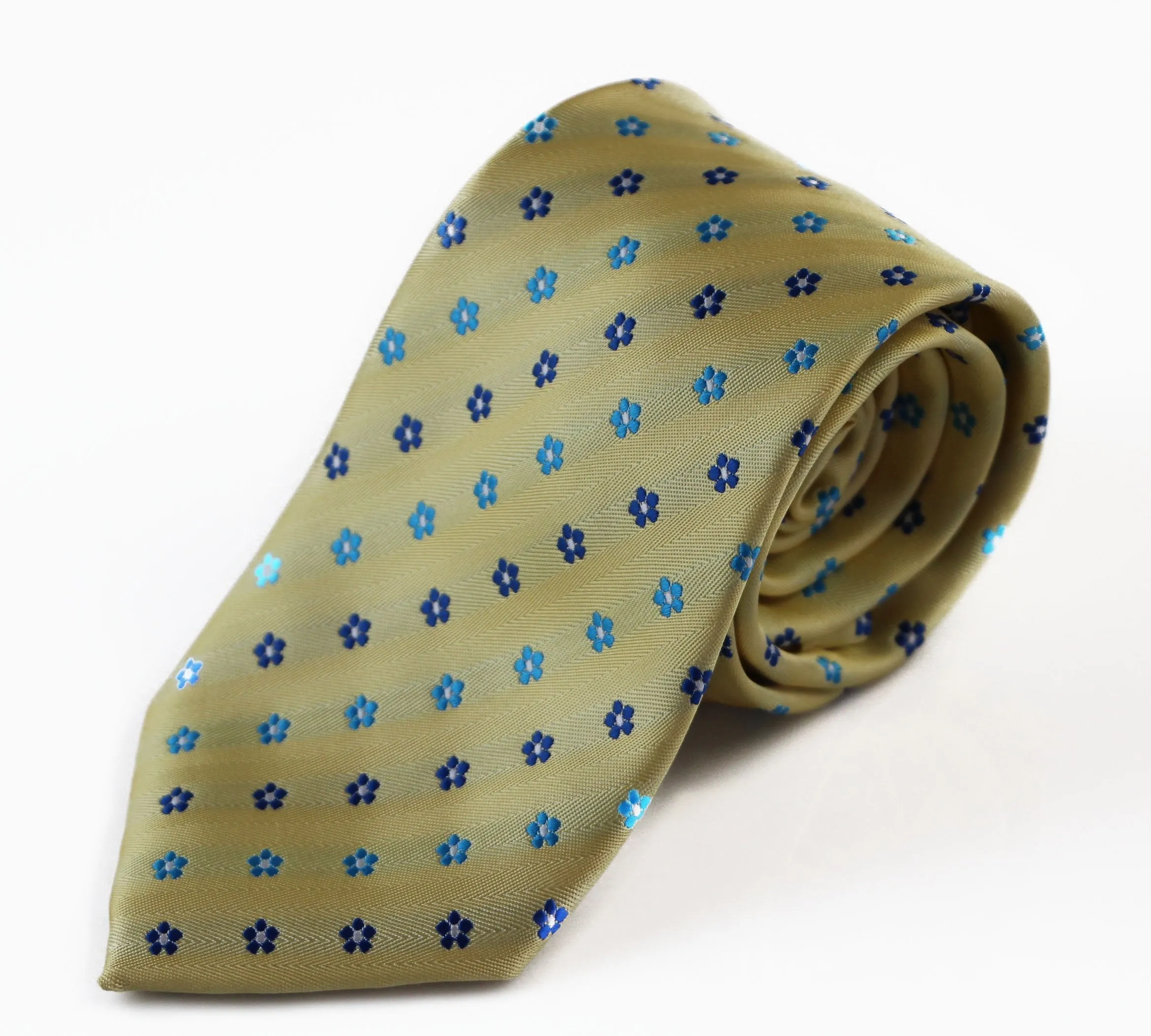 Mens Yellow With Blue Flowers Patterned 8cm Neck Tie