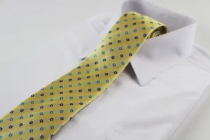 Mens Yellow With Blue Flowers Patterned 8cm Neck Tie