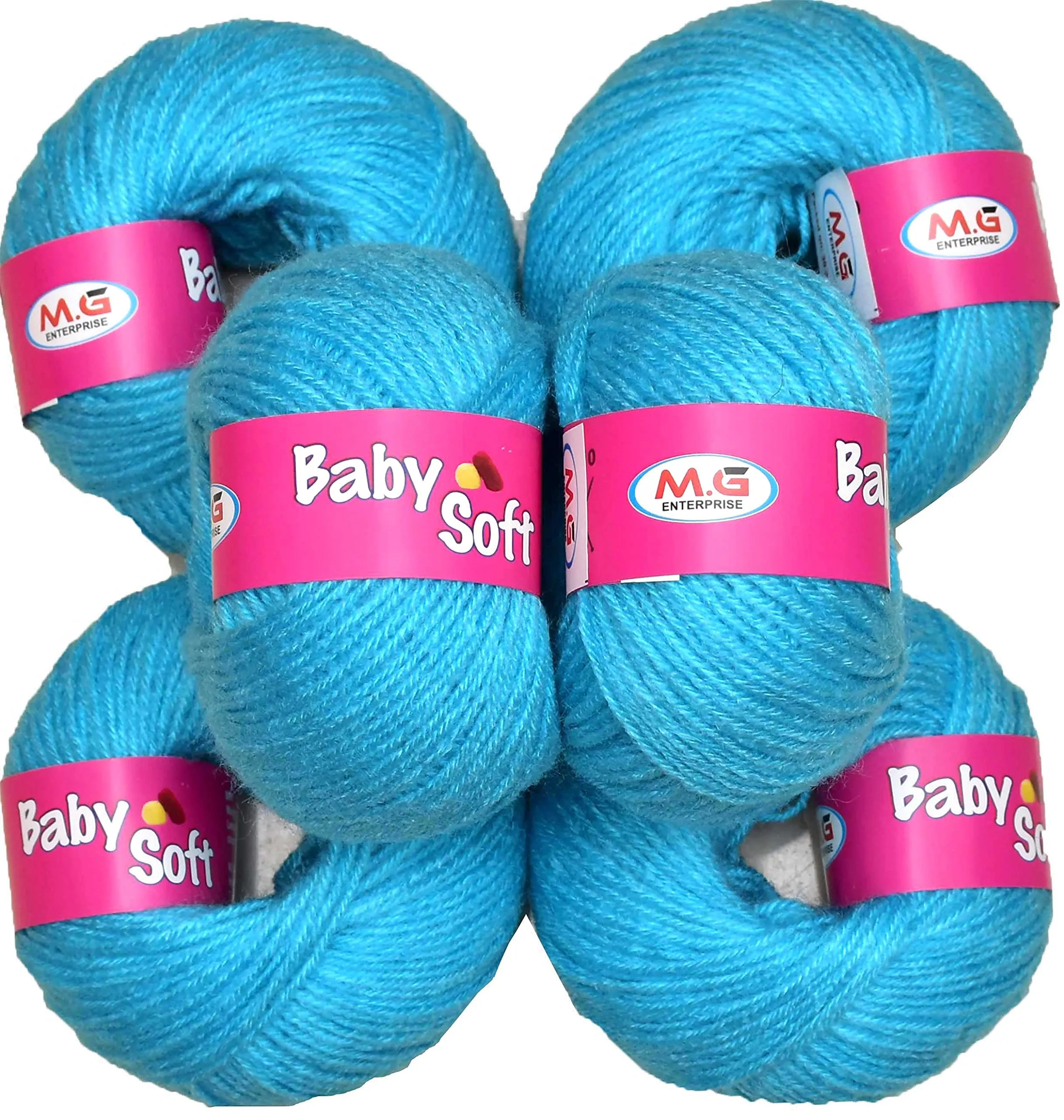 M.G ENTERPRISE Kintting Yarn 100% Acrylic Wool Sky Blue (6 pc) Baby Soft 4 ply Wool Ball Hand Knitting Wool/Art Craft Soft Fingering Crochet Hook Yarn, Needle Knitting Yarn Thread Dyed