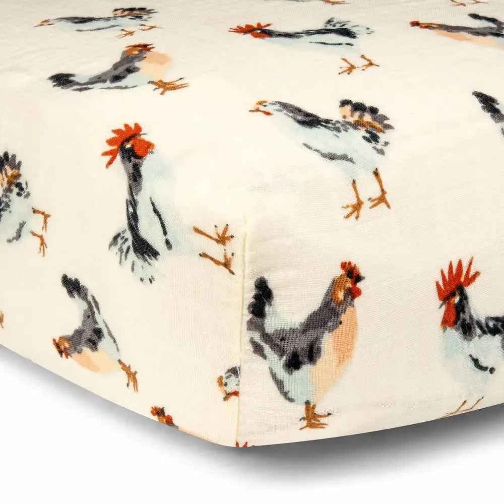 Milkbarn Chicken Print Organic Muslin Crib Sheet