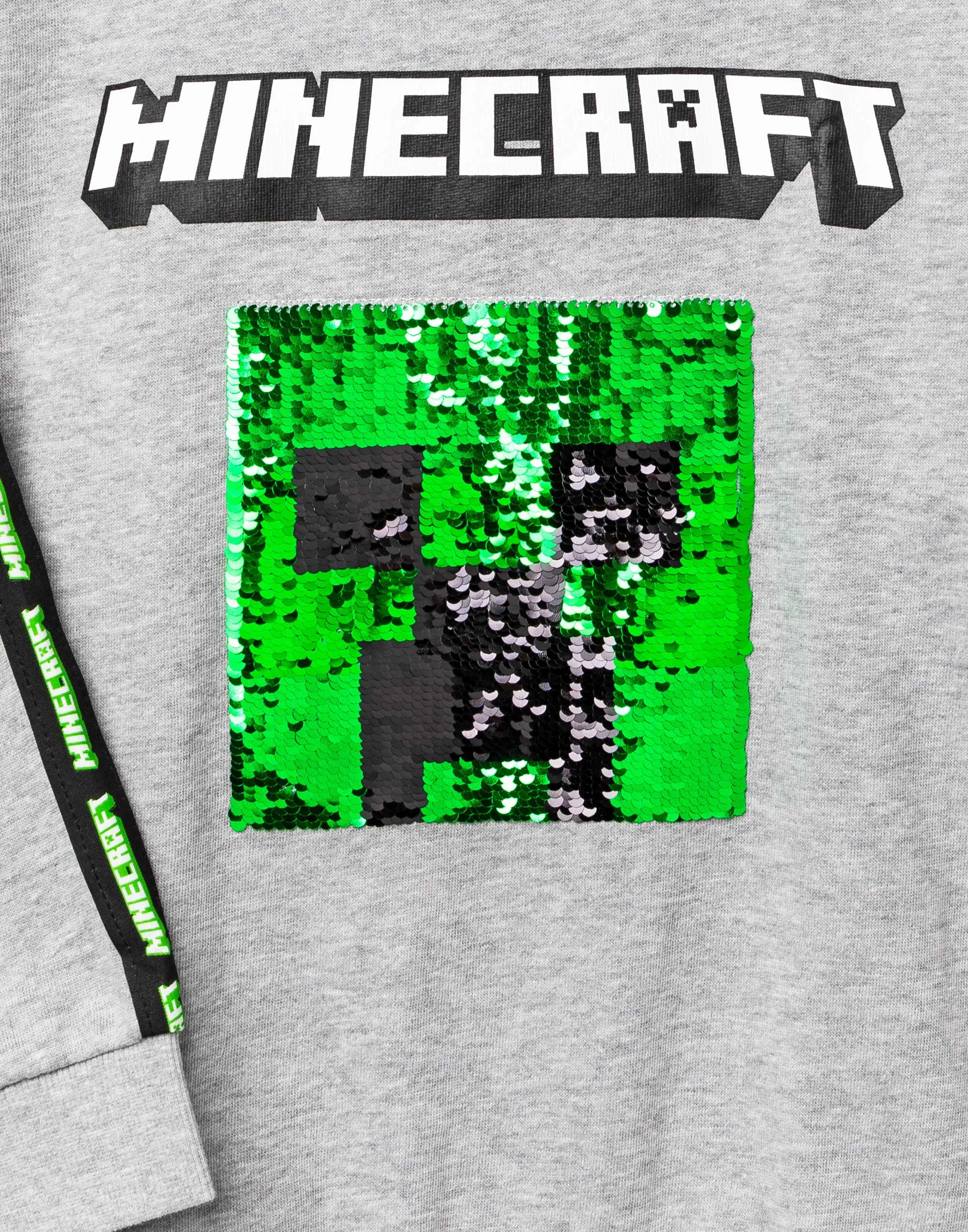 Minecraft Kids Sweatshirt Flip Sequin Green Creeper and Red TNT Jumper - Grey