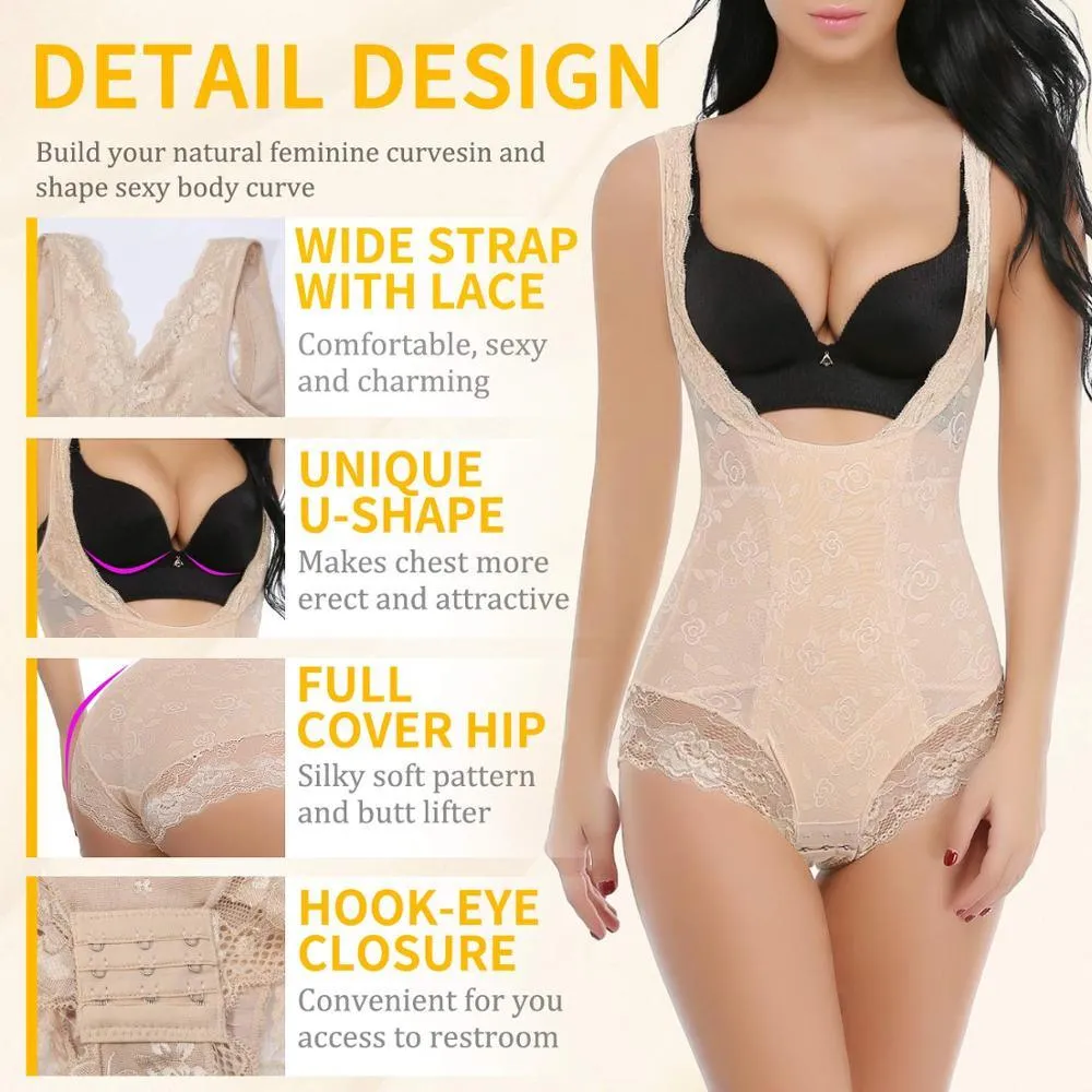 Miss Moly Lace Full Body Shaper Tummy Control Bodysuit Waist Cincher Underbust Shapewear Slimming Trainer Panties Gridle Corset (FH)(FHW1)(1U31)(1U24)