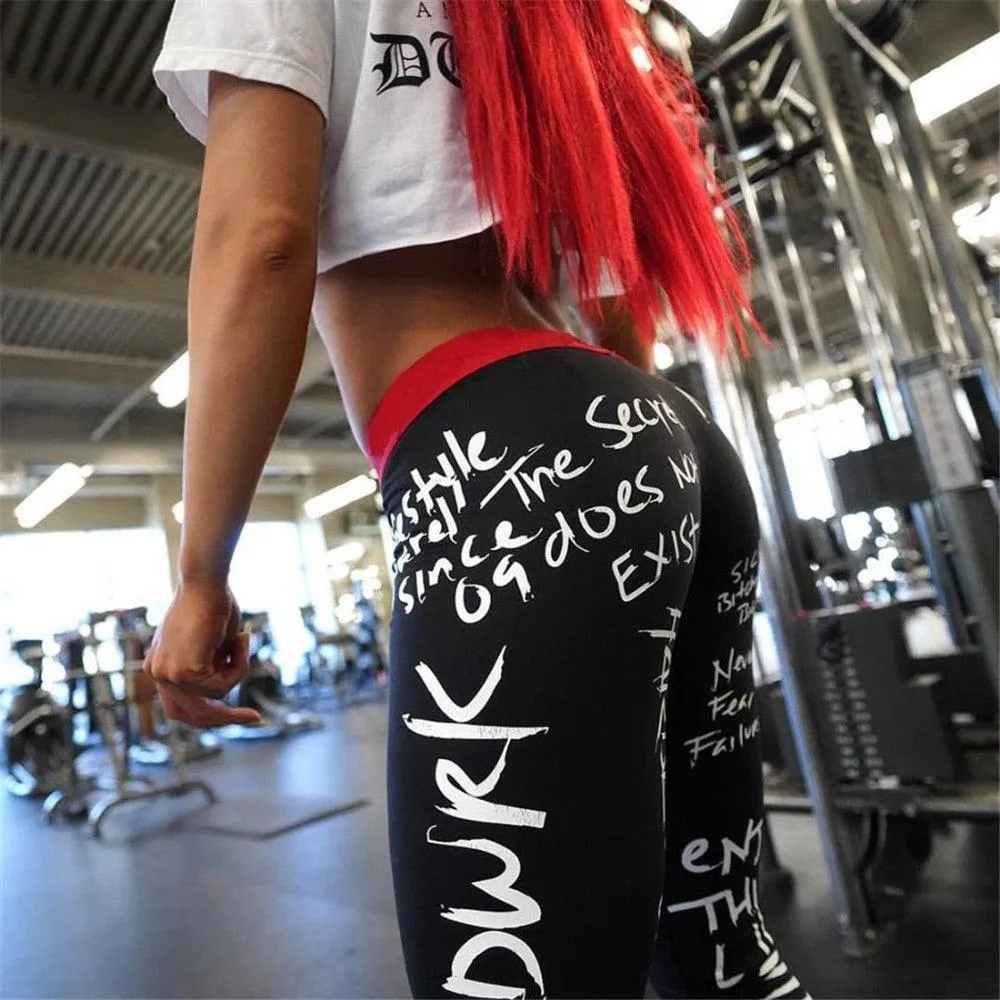 New Fashion Letter Print Leggings - Women Slim Fitness High Waist Elastic Workout Leggings-  Sport Europe Size (TBL)