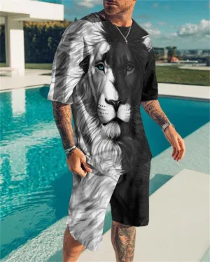 Oversized  T-Shirt & Shorts Set Black/White Lion