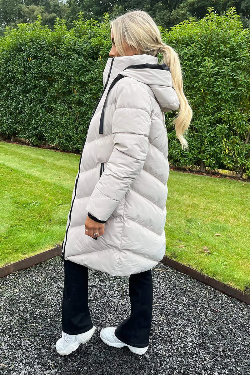 OYSTER HOODED PUFFER COAT WITH ZIP FRONT POCKETS