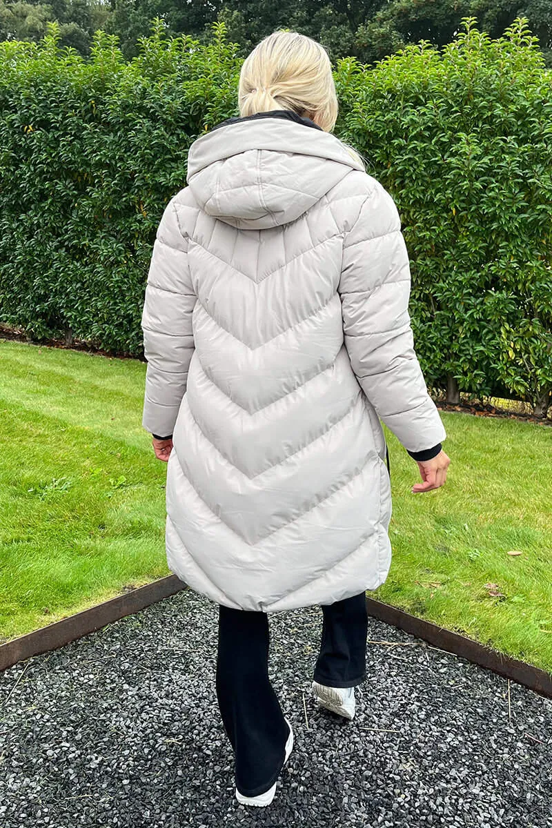 OYSTER HOODED PUFFER COAT WITH ZIP FRONT POCKETS