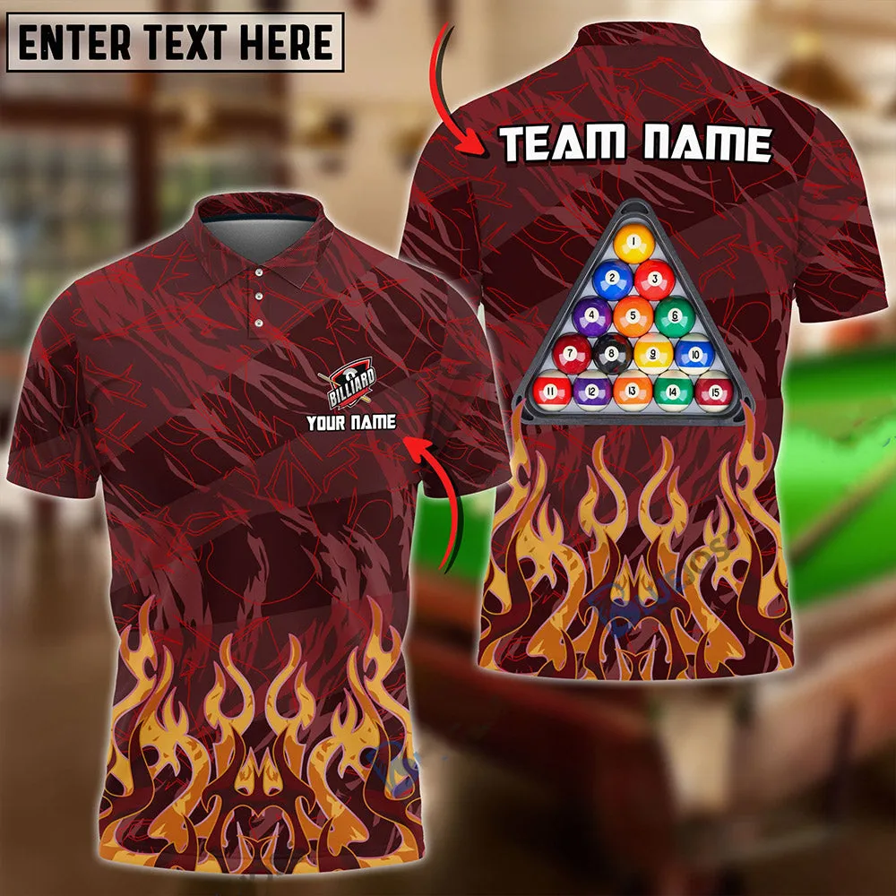 Personalized Name Team Billiards Ball 8 Inner Flame Multicolor Option Polo Shirt, Gift for Billiard Lovers