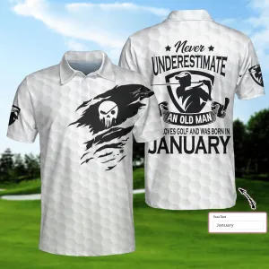 Personalized Never Underestimate A Golfer Born In Month Custom Polo Shirt, Cool Skull Golf Shirt For Men Coolspod