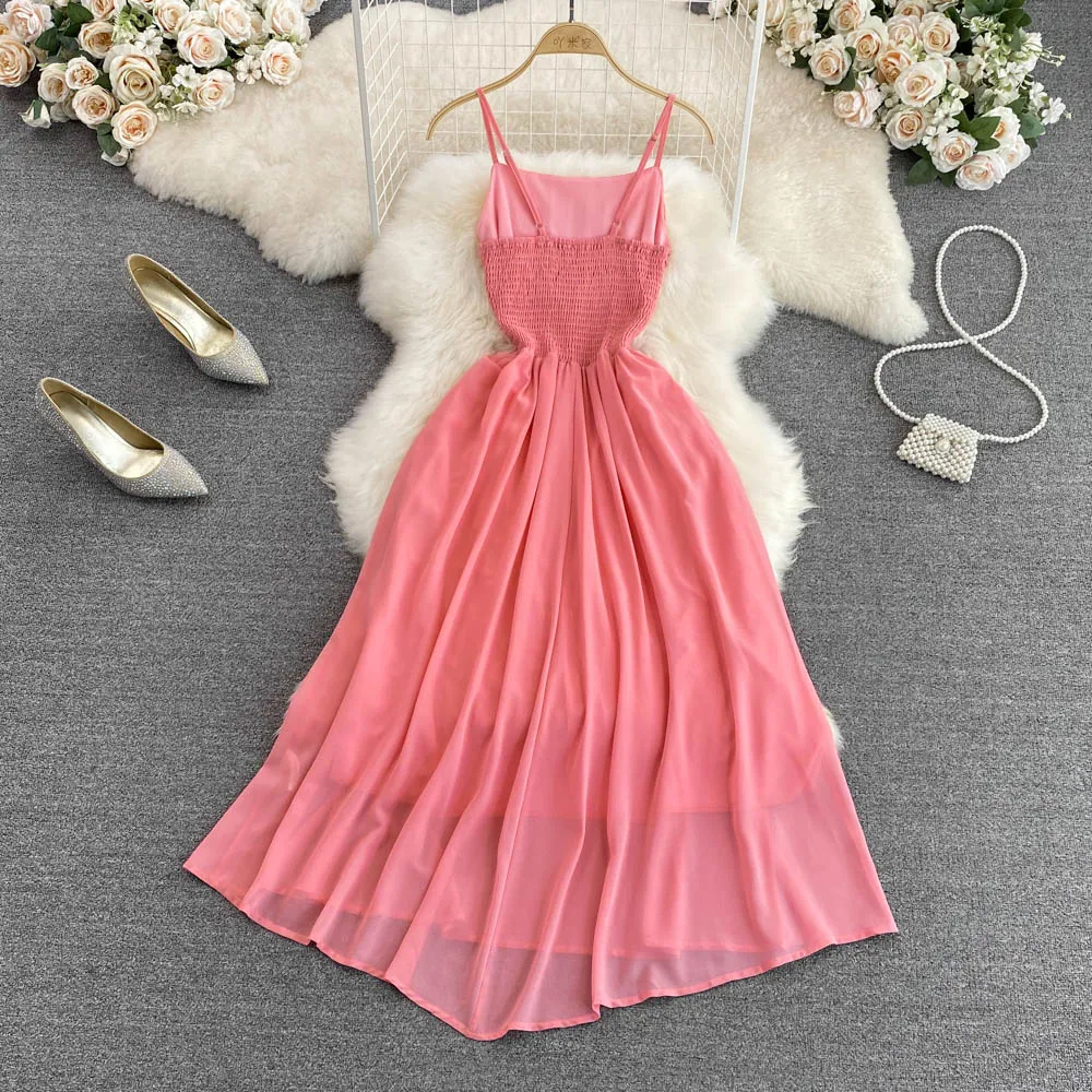 Pink chiffon short dress A line fashion dress    S327