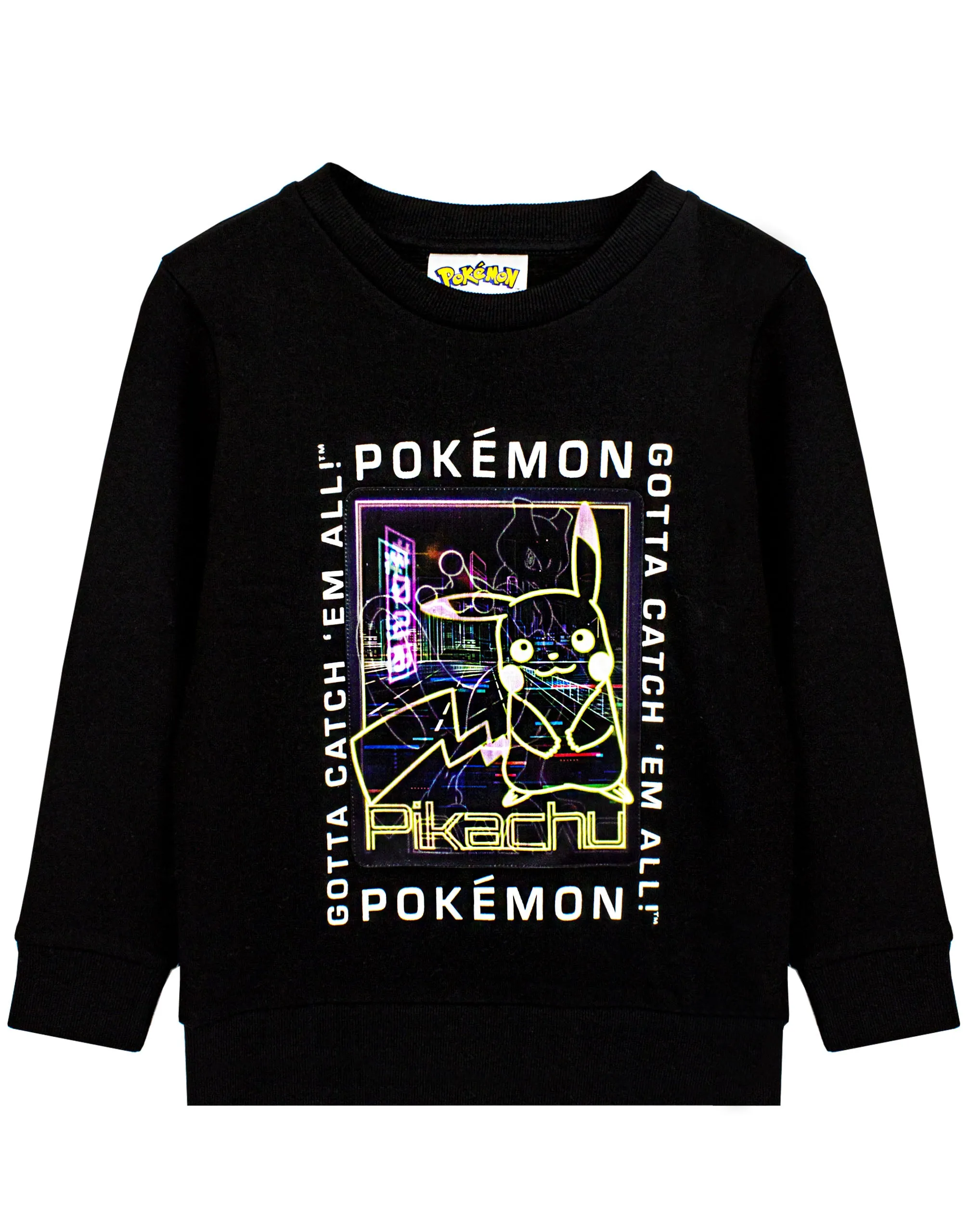 Pokemon Jumper - Pikachu Mewtwo Lenticular Boy's Black Kids Gamer Sweatshirt