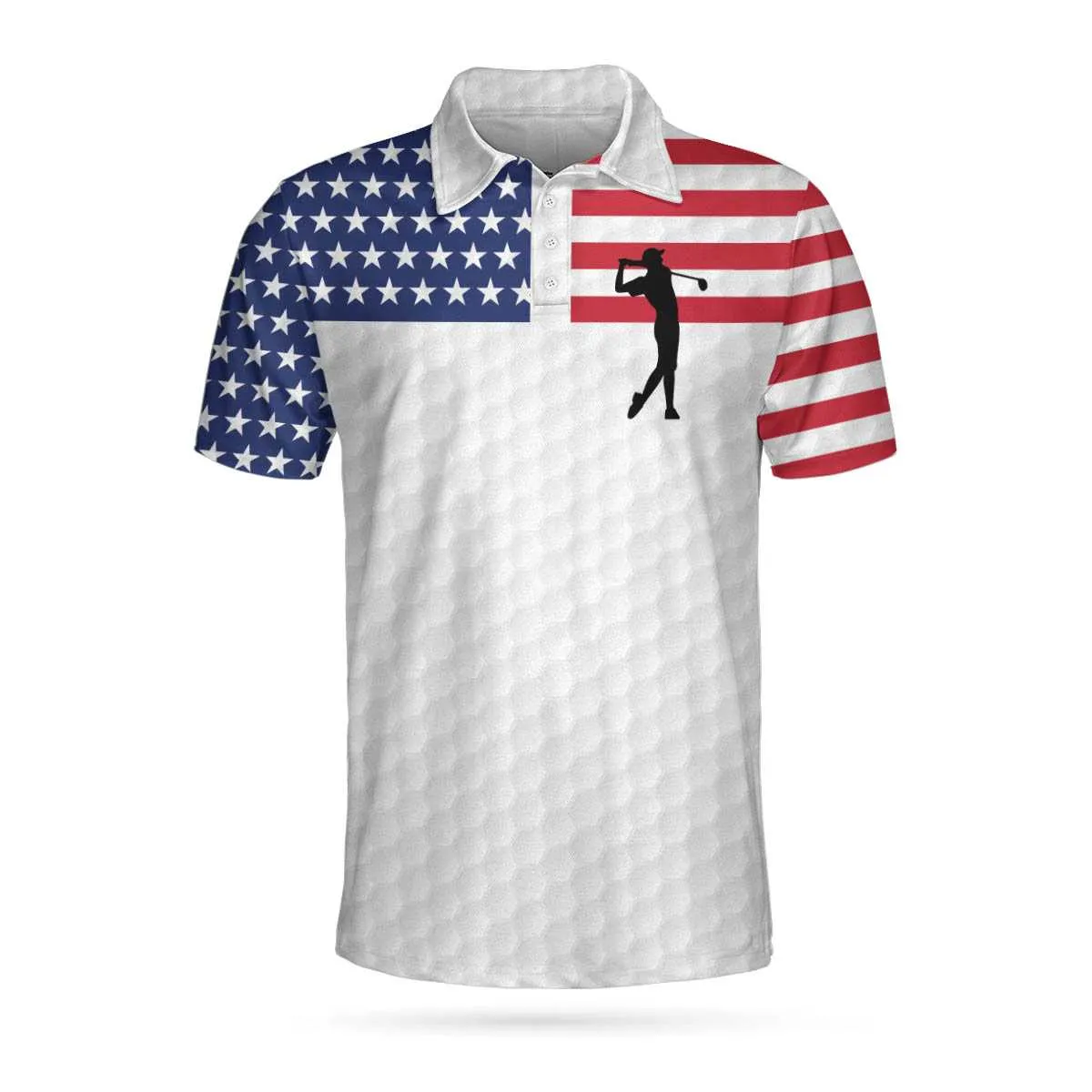 Premium American Golfer Polo Shirt, White Golf Pattern American Flag Polo Shirt, Best Golf Shirt For Men Coolspod