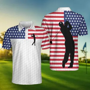 Premium American Golfer Polo Shirt, White Golf Pattern American Flag Polo Shirt, Best Golf Shirt For Men Coolspod