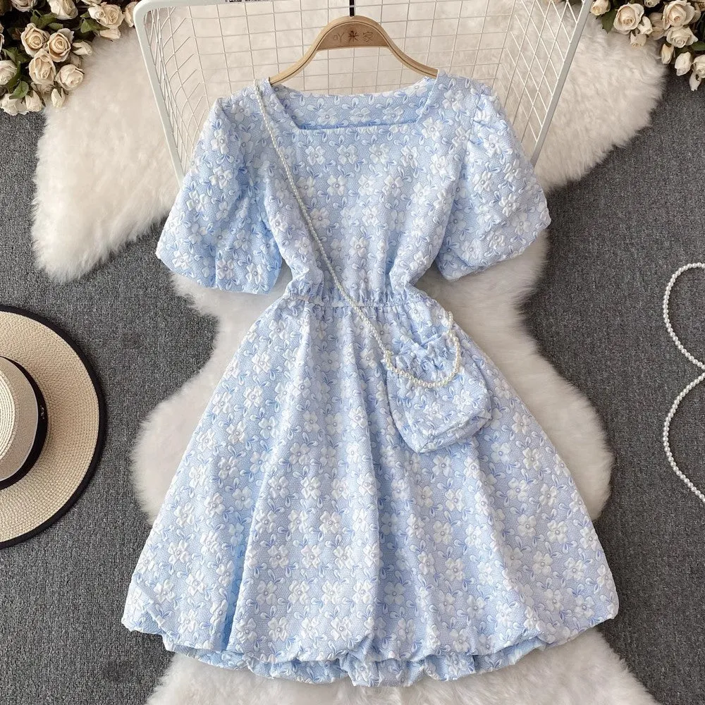 puff sleeve square neck dress short puffy princess dress    S4423