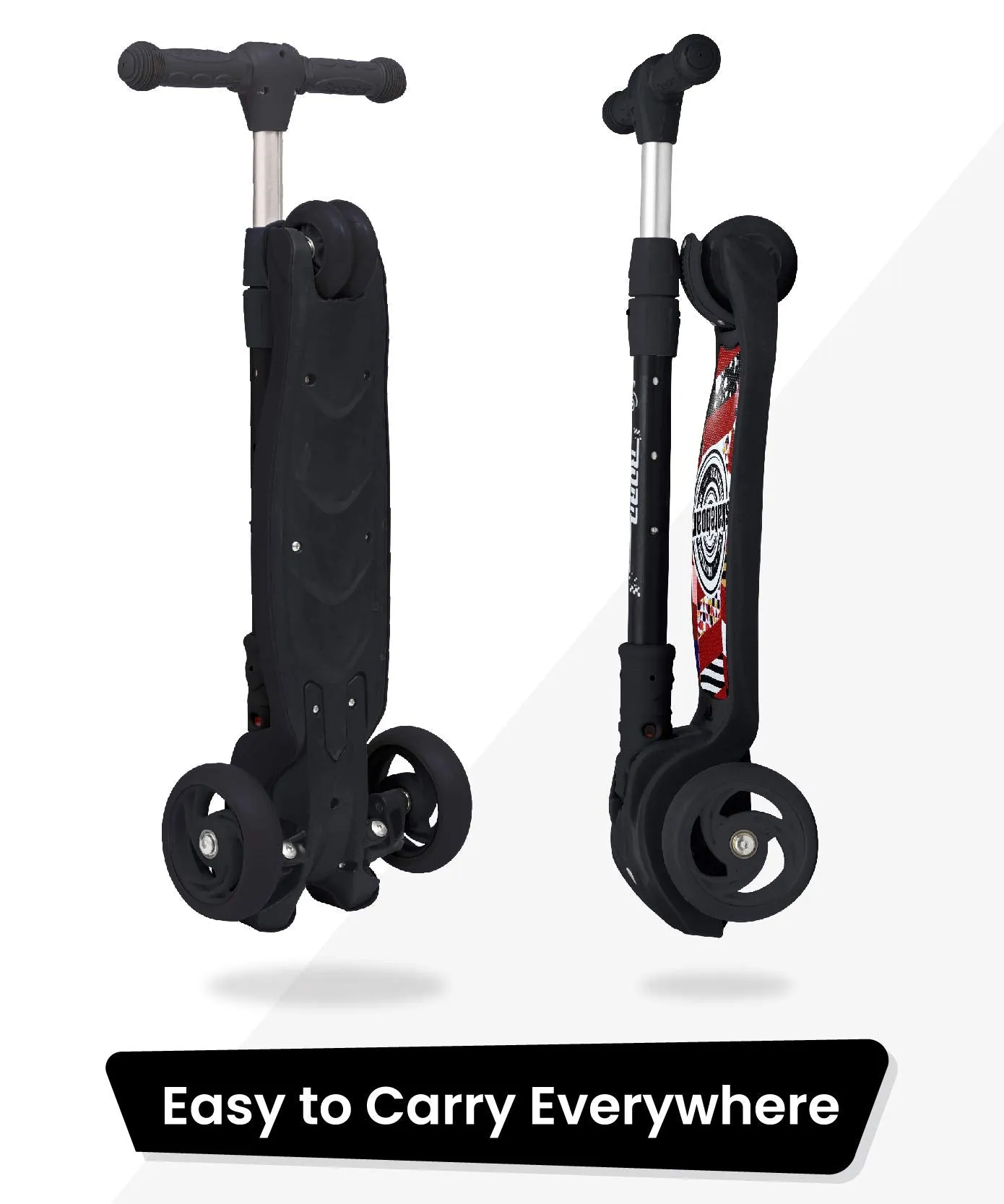 R for Rabbit Road Runner Scooter for Kids of 3 to 14 Years Age 4 Adjustable Height, Foldable, LED PU Wheels & Weight Capacity 75 kgs Kick Scooter with Brakes | 6 Months Warranty | (Black)