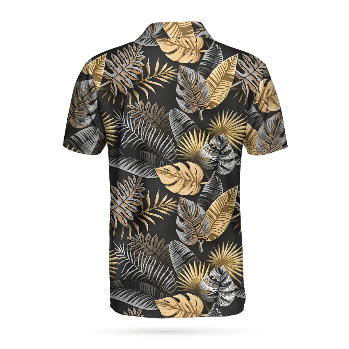 Seamless Luxury Tropical Pattern Golf Polo Shirt, Black And Gold Best Floral Golf Shirt For Men Coolspod