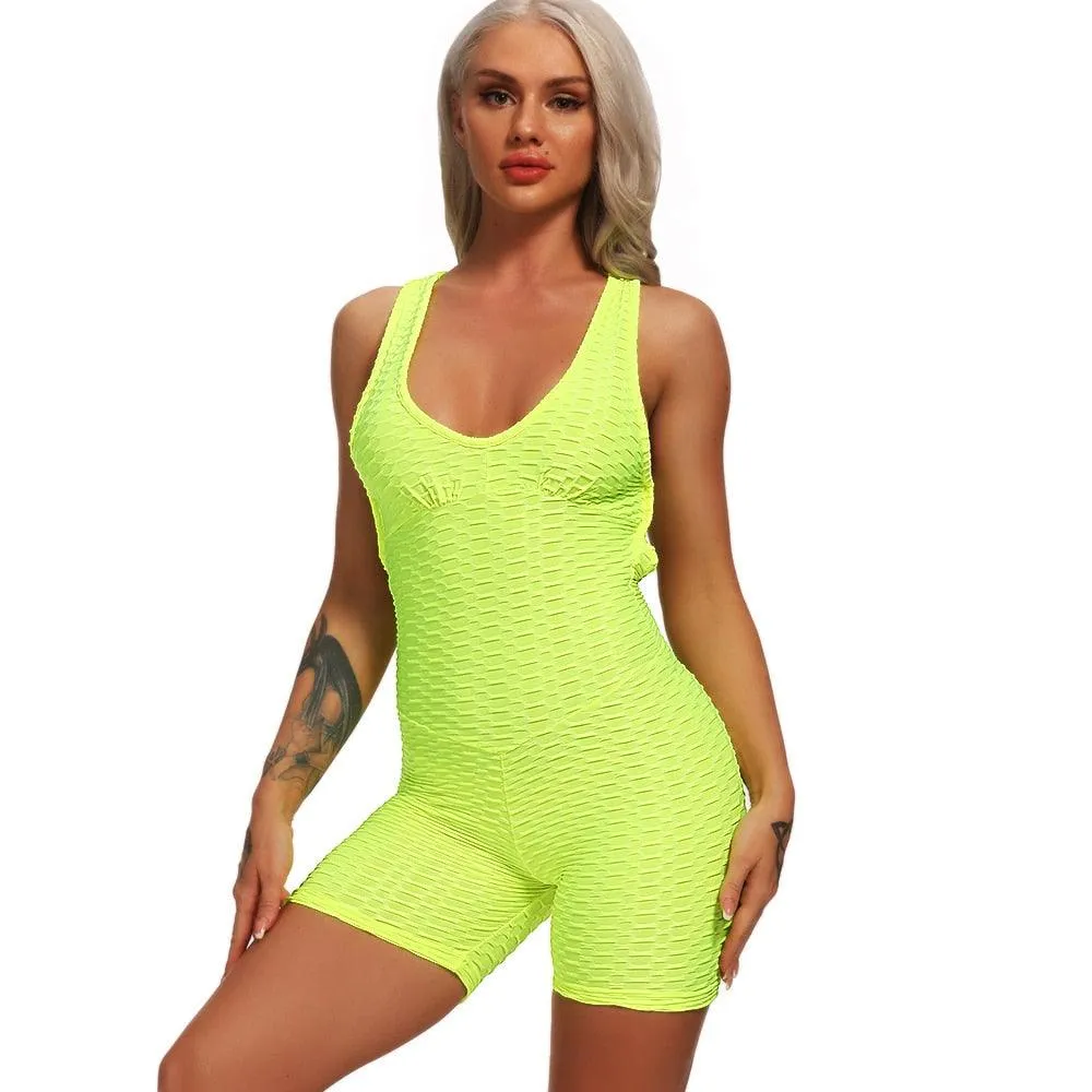 Sexy Backcross Women Bodysuit Sleeveless Textured Jumpsuit - Women One Piece Gym Sport Workout Fitness Rompers For Female Summer (2U24)(BAP)(TBL)