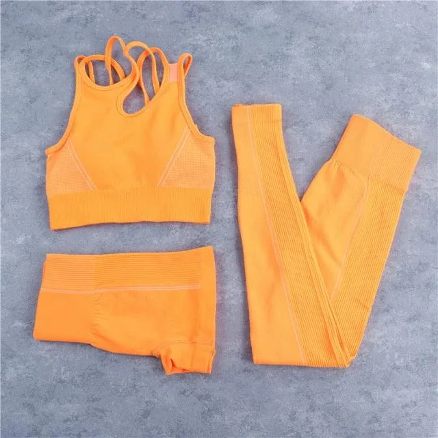 Sexy Women Casual Yoga Seamless Two Pieces Set - Tank Crop Top And Skinny Shorts - High Elastic Jogger Fitness Sporty Suit (2U24)(BAP)(TBL)