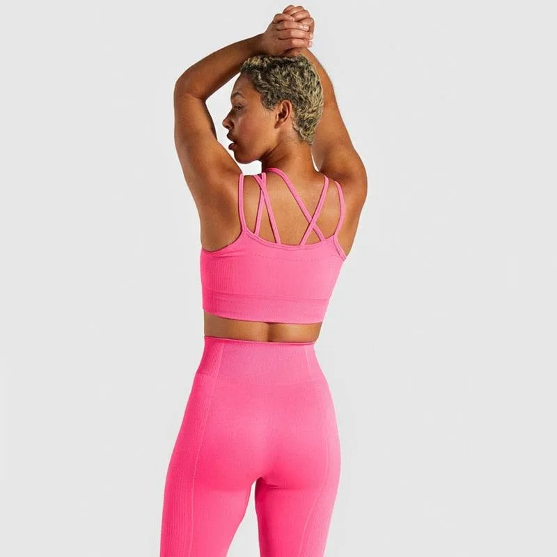 Sexy Women Casual Yoga Seamless Two Pieces Set - Tank Crop Top And Skinny Shorts - High Elastic Jogger Fitness Sporty Suit (2U24)(BAP)(TBL)