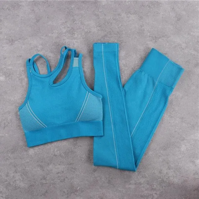 Sexy Women Casual Yoga Seamless Two Pieces Set - Tank Crop Top And Skinny Shorts - High Elastic Jogger Fitness Sporty Suit (2U24)(BAP)(TBL)